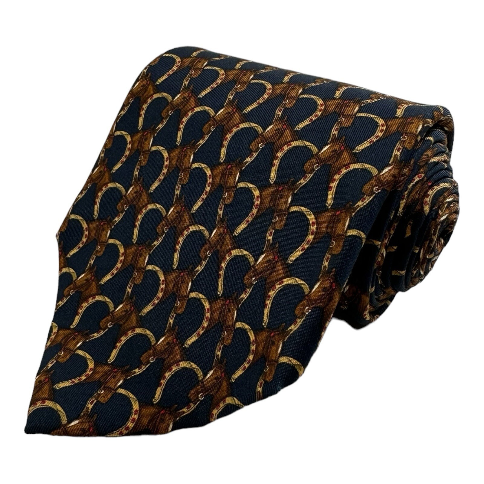 Polo Ralph Lauren Navy Vtg Equestrian Horse Themed Pure Silk Tie 4 Inch Width